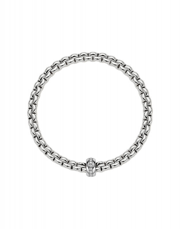 18K WHITE GOLD "EKA" LINK BRACELET WITH SINGLE LINE DIAMOND RONDELL STATION TOTALING 0.15CTS