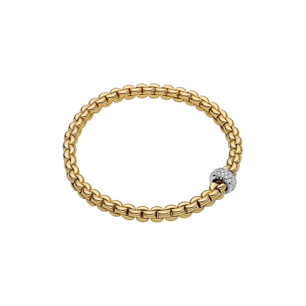 18K YELLOW/WHITE GOLD "EKA" BRACELET WITH PAVE DIAMOND RONDEL TOTALING 0.37CTS., TOTAL WEIGHT