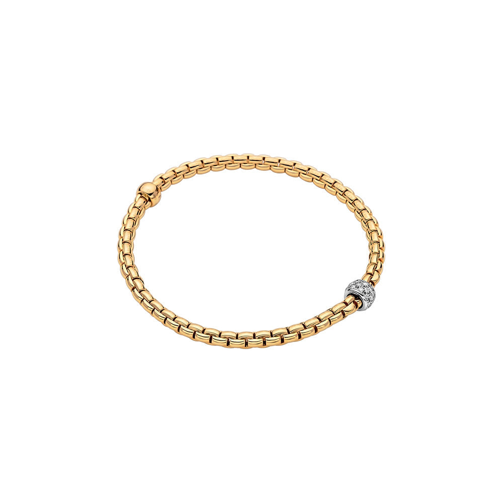 18K YELLOW GOLD "EKA TINY" BRACELET WITH FULL PAVE DIAMOND RONDELL TOTALING 0.19CTS
