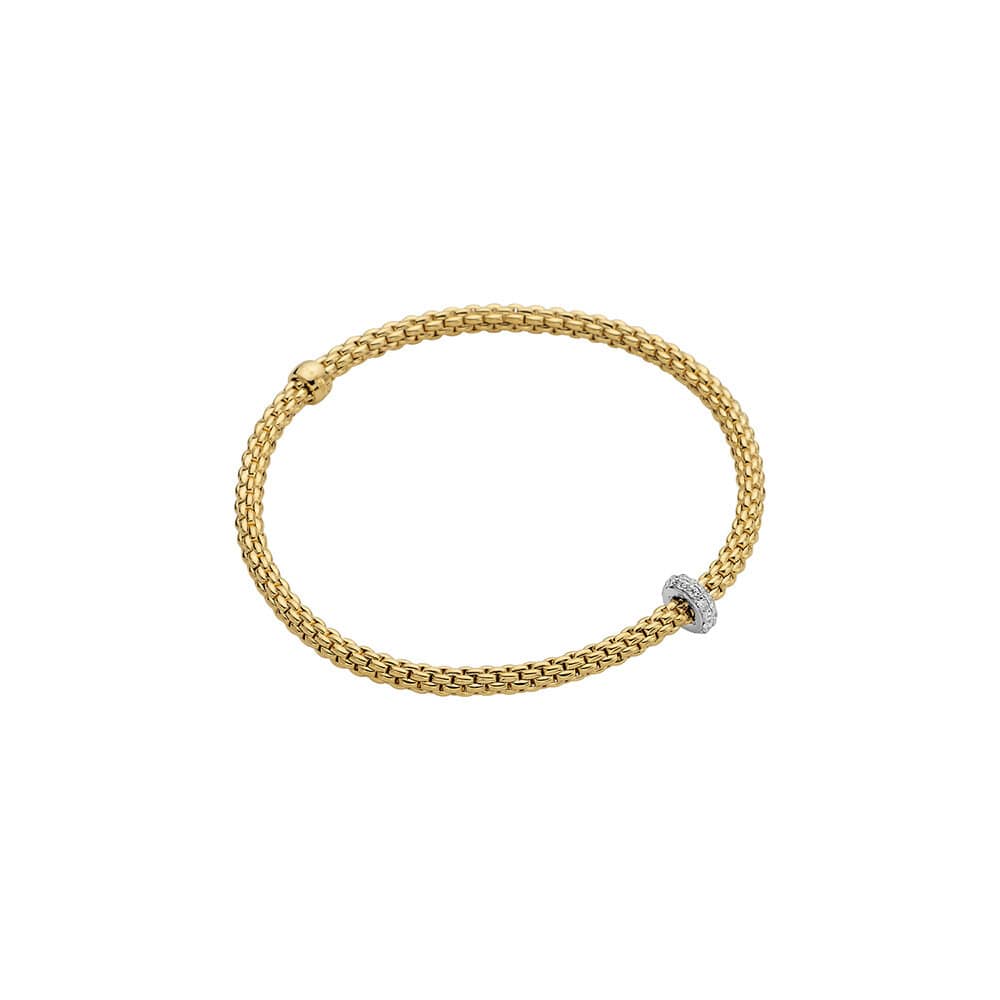 18K YELLOW GOLD "PRIMA" STRETCH BRACELET WITH DIAMOND RONDELL TOTALING 0.18CTS