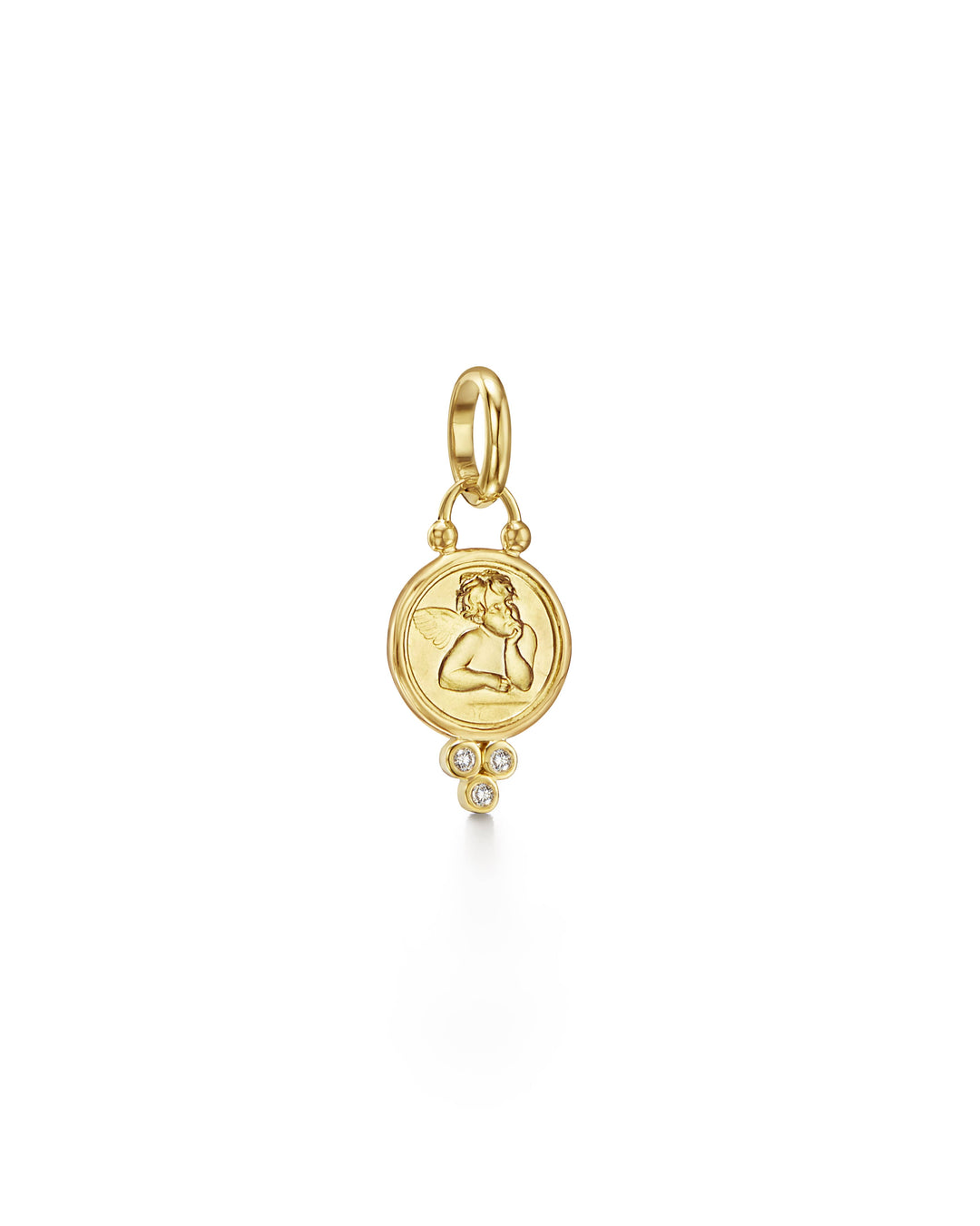 18K YELLOW GOLD ANGEL 10 PENDANT WITH THREE BEZEL SET DIAMONDS TOTALING 0.08CTS