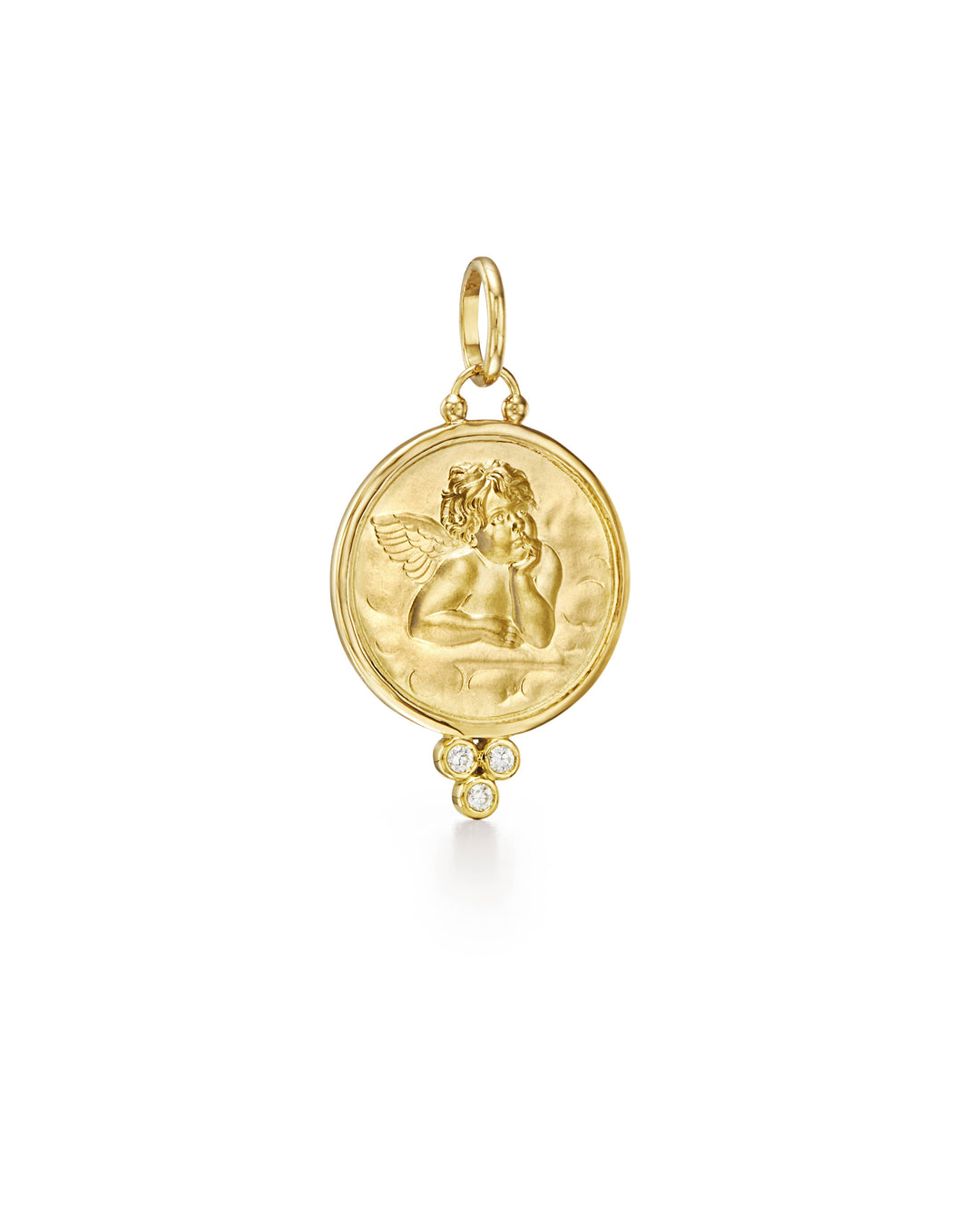 18K YELLOW GOLD ANGEL 21 PENDANT WITH 3 BEZEL SET DIAMONDS TOTALING 0.10CTS