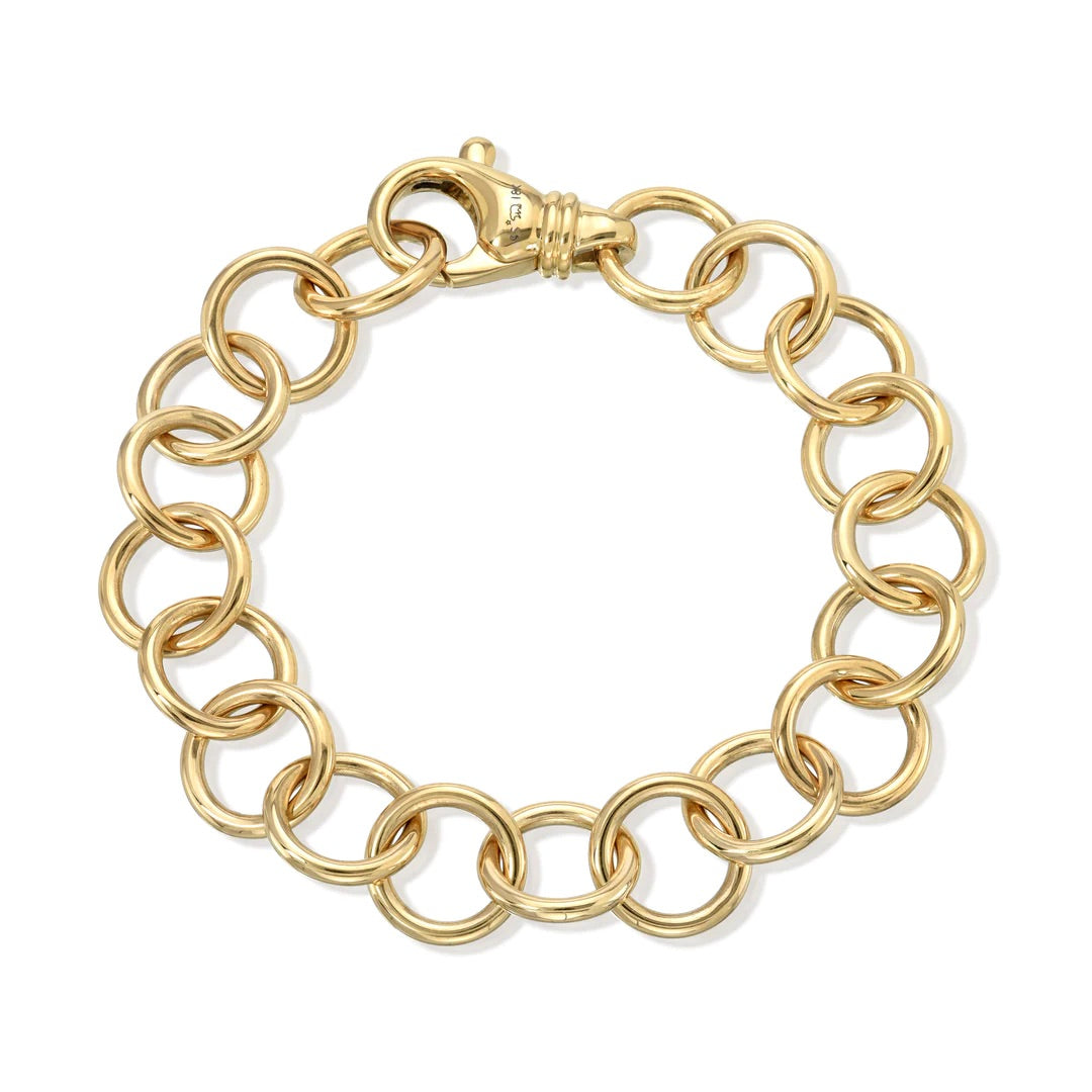 7.5 inch 18k yellow gold club round link bracelet with large lobster clasp accented with Old European cut diamonds totaling 0.51 carats.ling 3.43 carats.