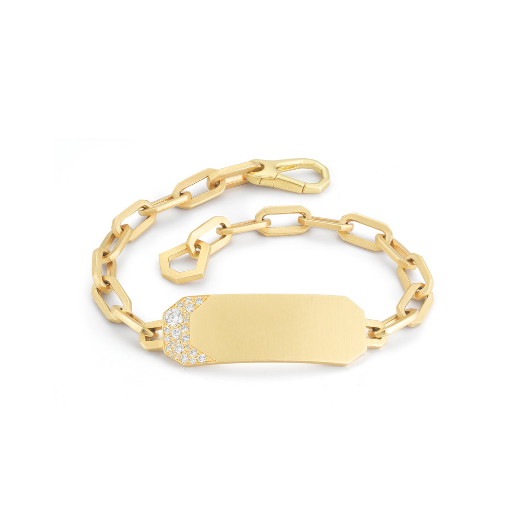 Jade Trau 18k yellow gold ID Bracelet with pave set round diamonds totaling 0.58cts