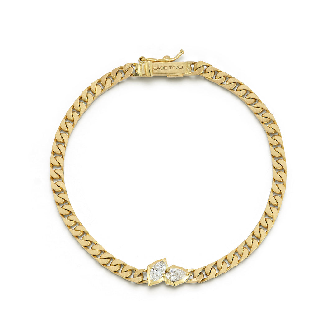 Jade Trau 18k yellow gold "Poppy" Bracelet with one diamond stations containing one marquise diamond and one pear diamond all totaling 0.40cts