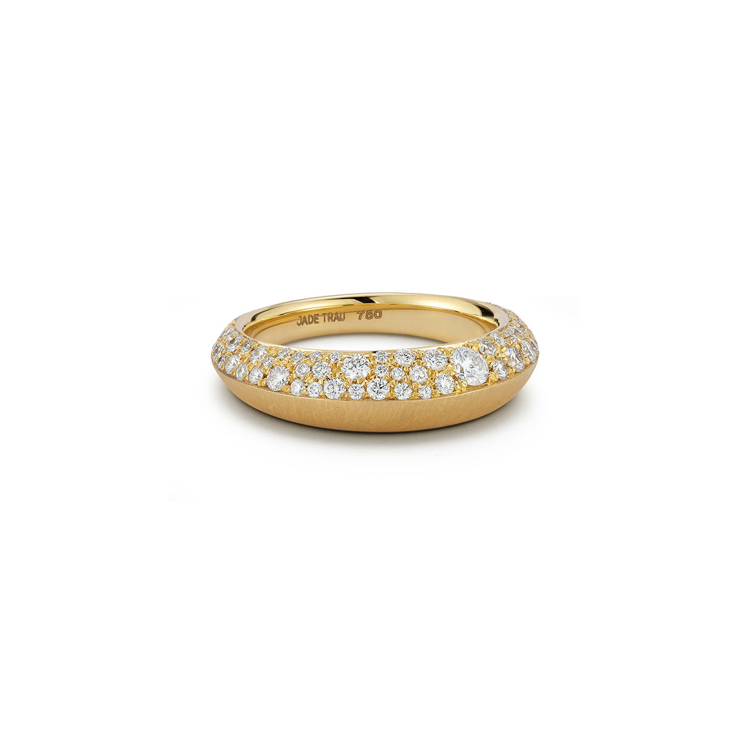 Jade Trau 18k yellow gold "Frankie" half satin finished half pave set diamond band totaling 0.88cts