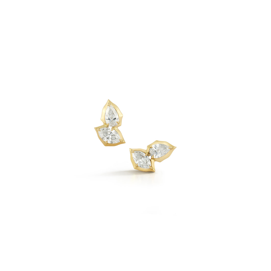 Jade Trau 18k yellow gold "Posey II" studs containing 2 marquise cut diamonds and 2 pear cut diamonds all totaling 0.80cts