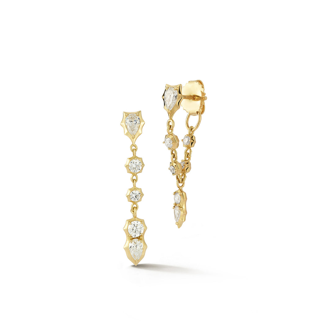 Jade Trau 18k yellow gold "Posey" loop earrings with 10 round brilliant diamonds and 4 pear cut diamonds all totaling 0.90cts.
