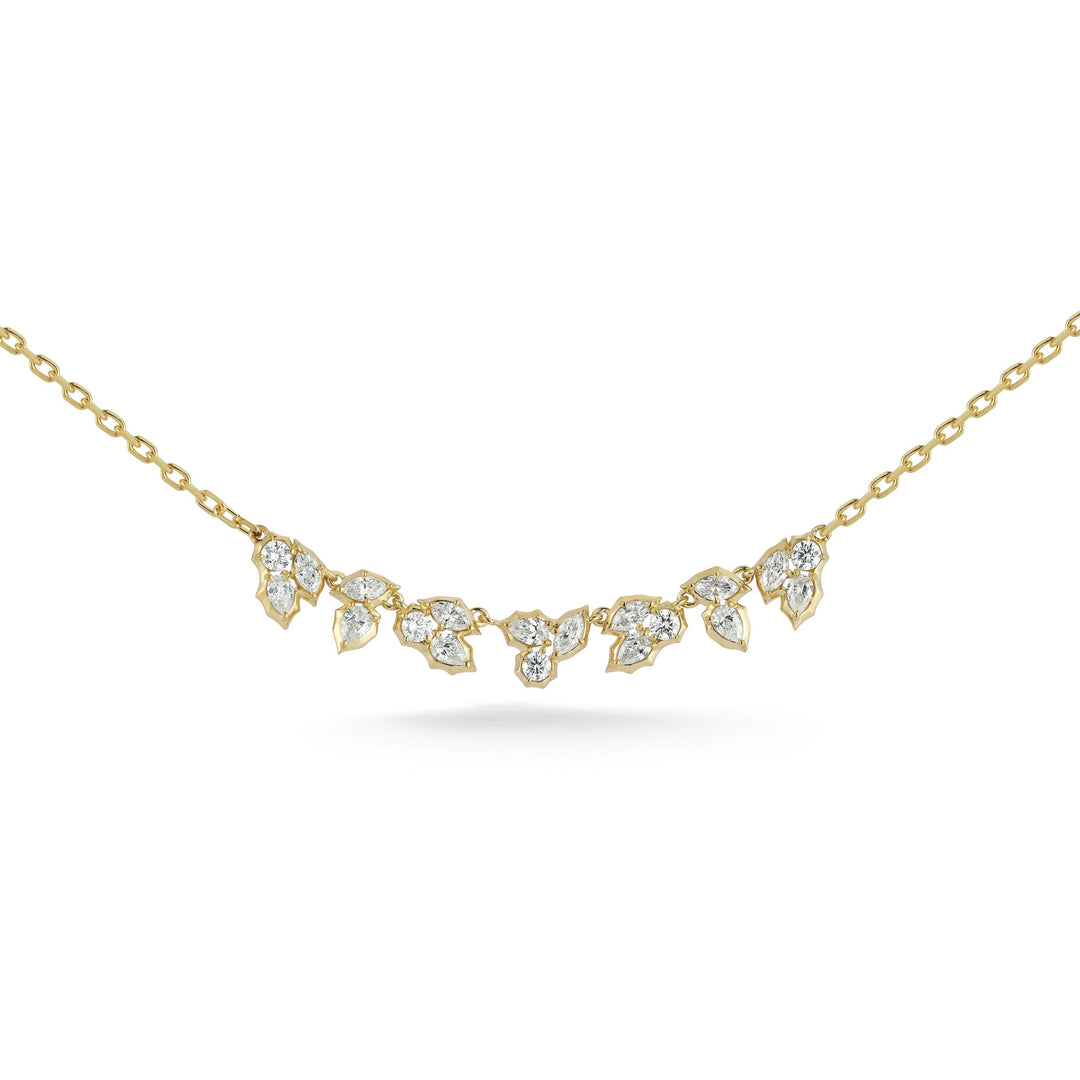 Jade Trau 18" 18k yellow gold "Posey" necklace with pear, round and marquise cut diamonds in clusters totaling 1.21cts