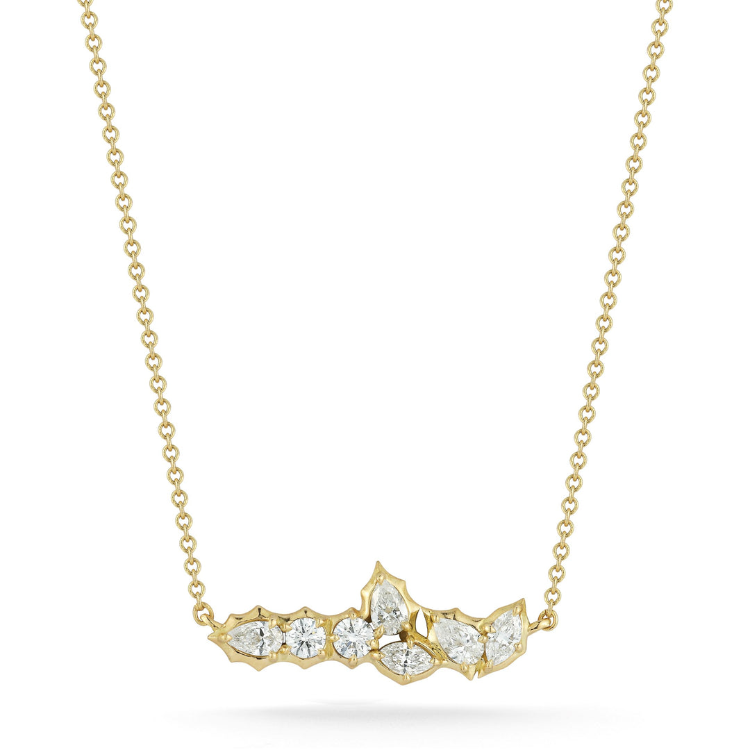 Jade Trau 18" 18k yellow gold cable chain with bar station containing marquise, pear, and round diamonds totaling 0.45cts