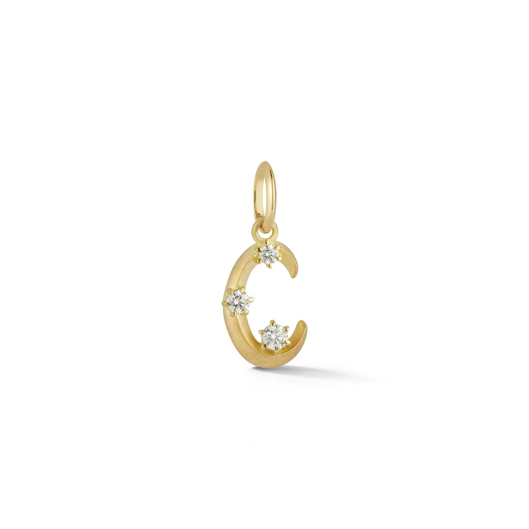 Jade Trau 18k yellow gold initial "C" charm with 3 round diamonds totaling 0.20cts