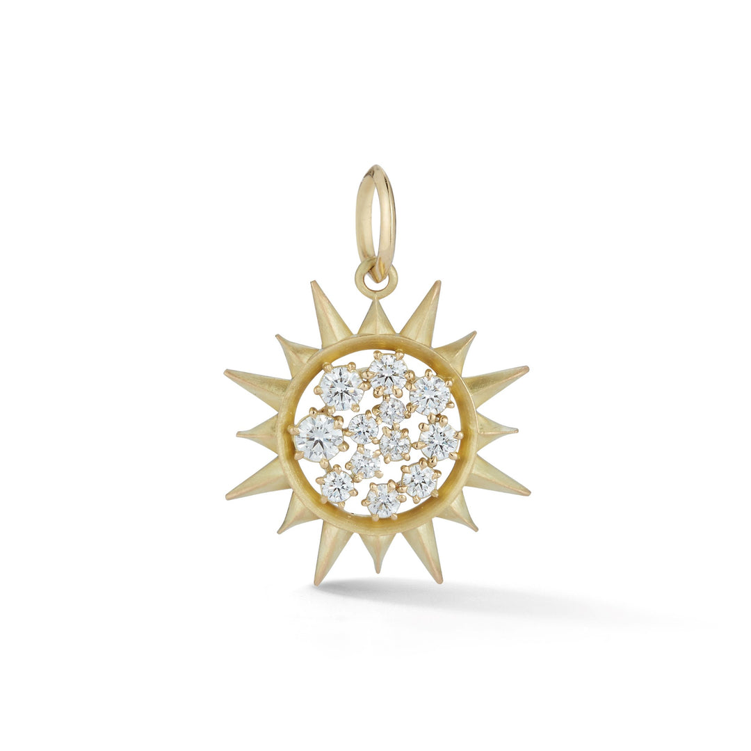 Jade Trau 18k yellow gold Sun Charm with 12 round diamonds totaling 0.44cts
