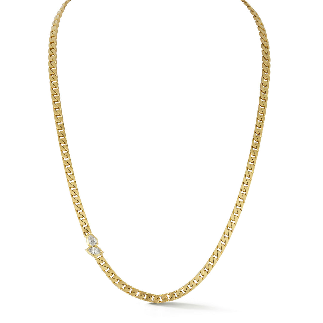 Jade Trau 18k yellow gold and Platinum single diamond station necklace