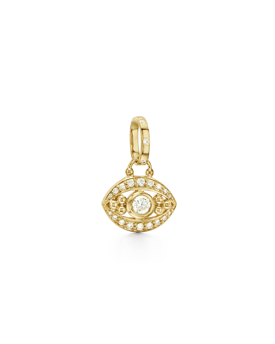 18K YELLOW GOLD PAVE DIAMOND EVIL EYE PENDANT AND DIAMOND SCATTERED BALE ALL TOTALING 0.52CTS