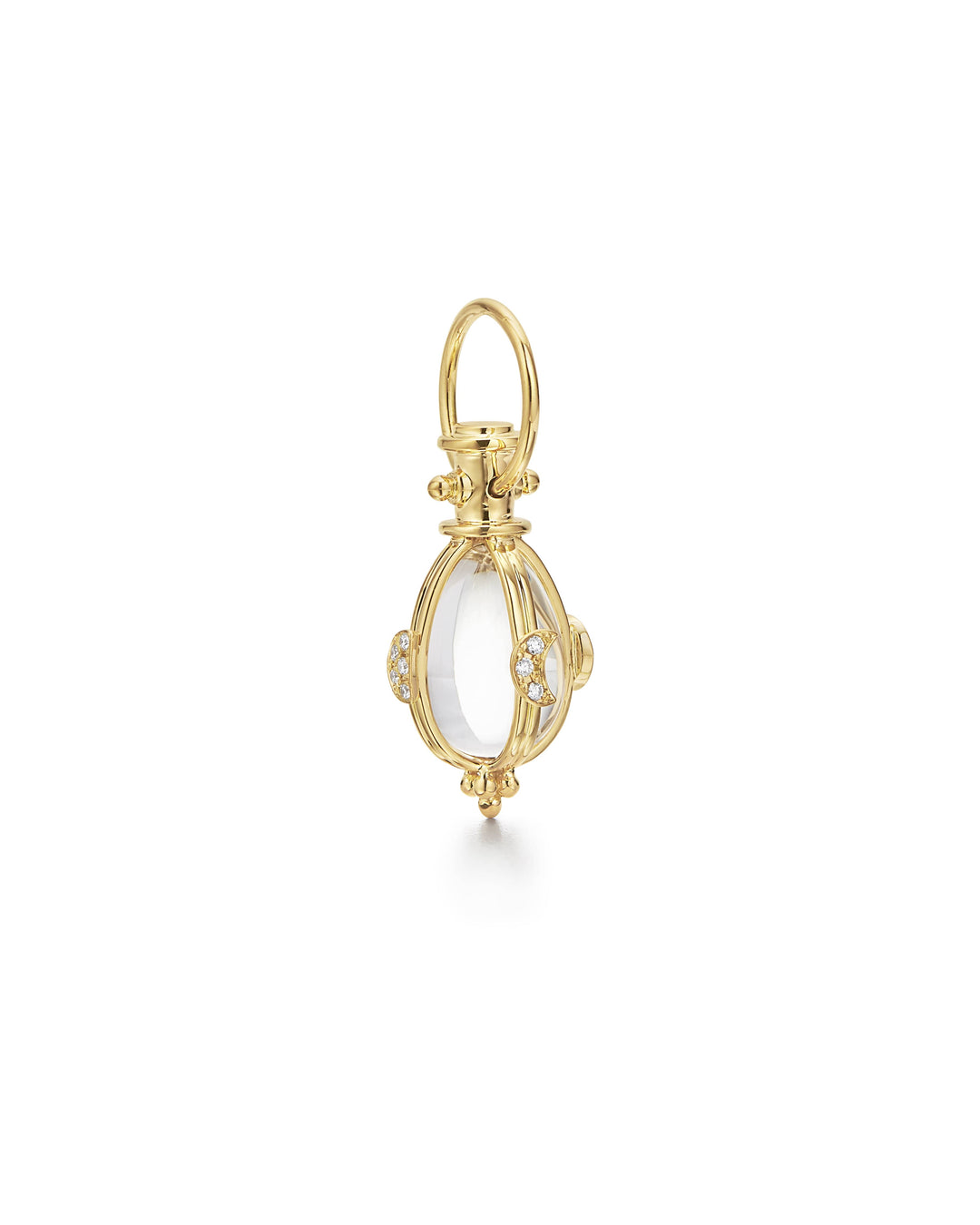 18K YELLOW GOLD LUNAR MOON PHASE 11X16MM CRYSTAL AMULET WITH PAVE DIAMONDS TOTALING 0.27CTS