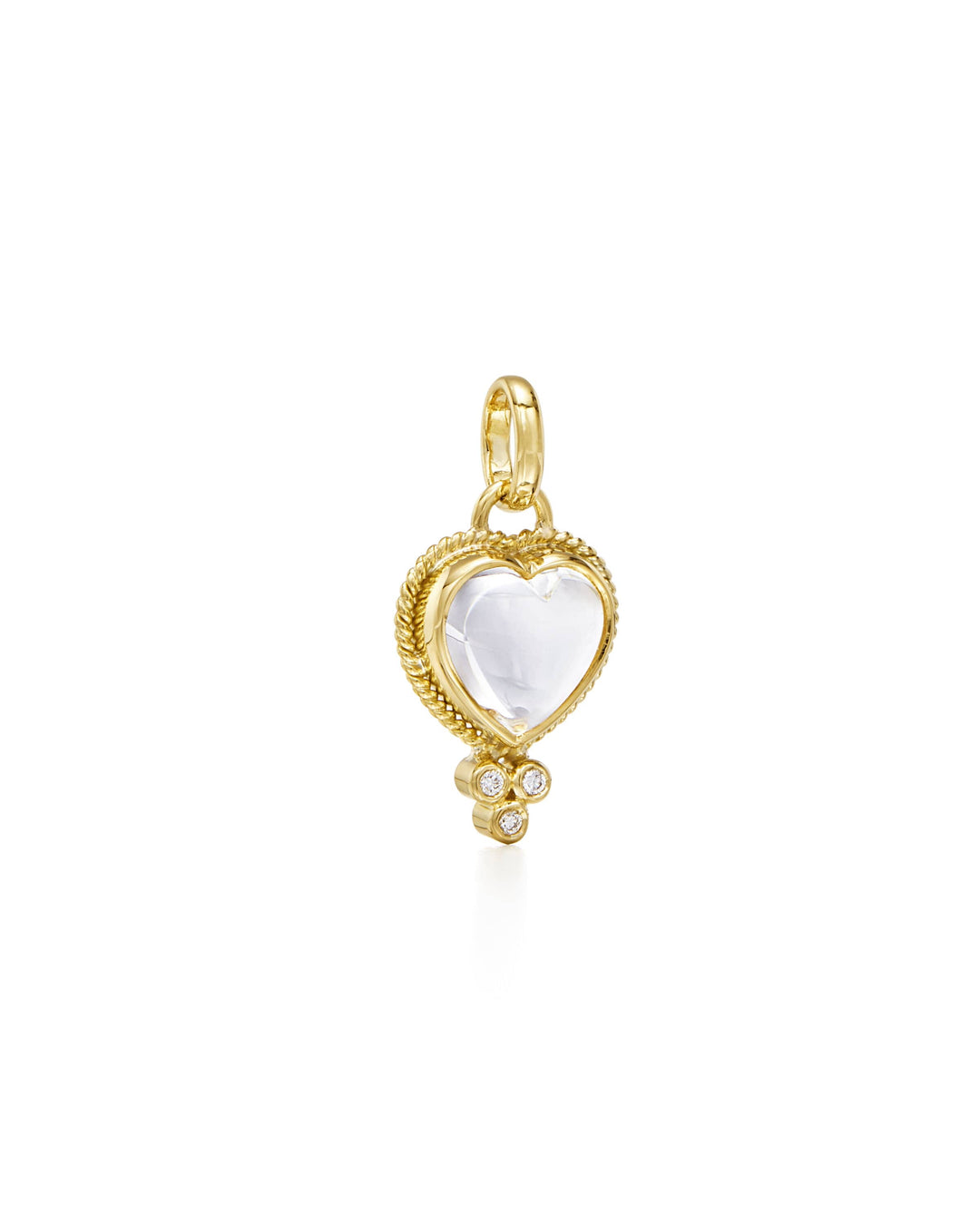 18K YELLOW GOLD ROCK CRYSTAL HEART PENDANT WITH 0.045CTS., TOTAL WEIGHT OF DIAMOND ACCENTS