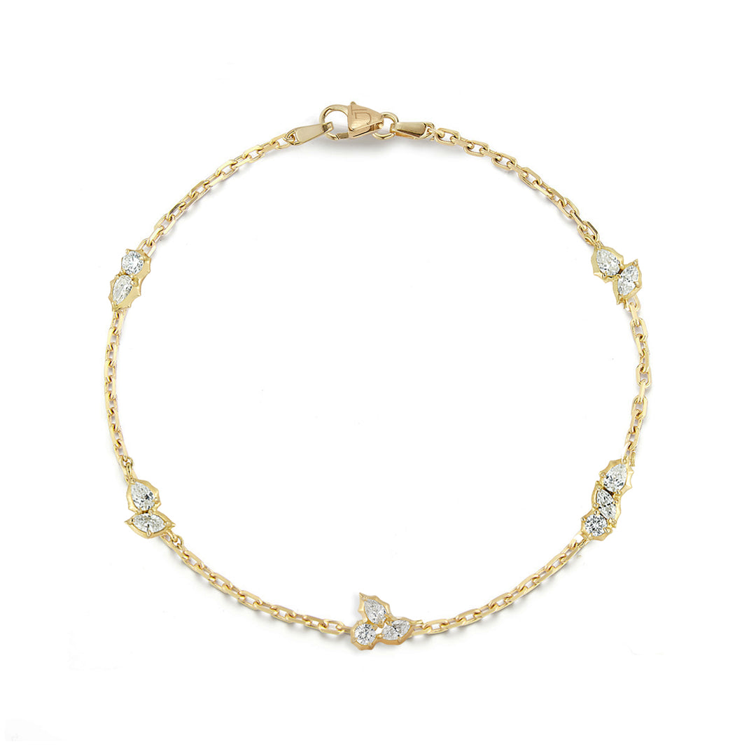 Jade Trau 18k yellow gold "Posey" five station bracelet with round, pear, and marquise cut diamonds totaling 0.90cts