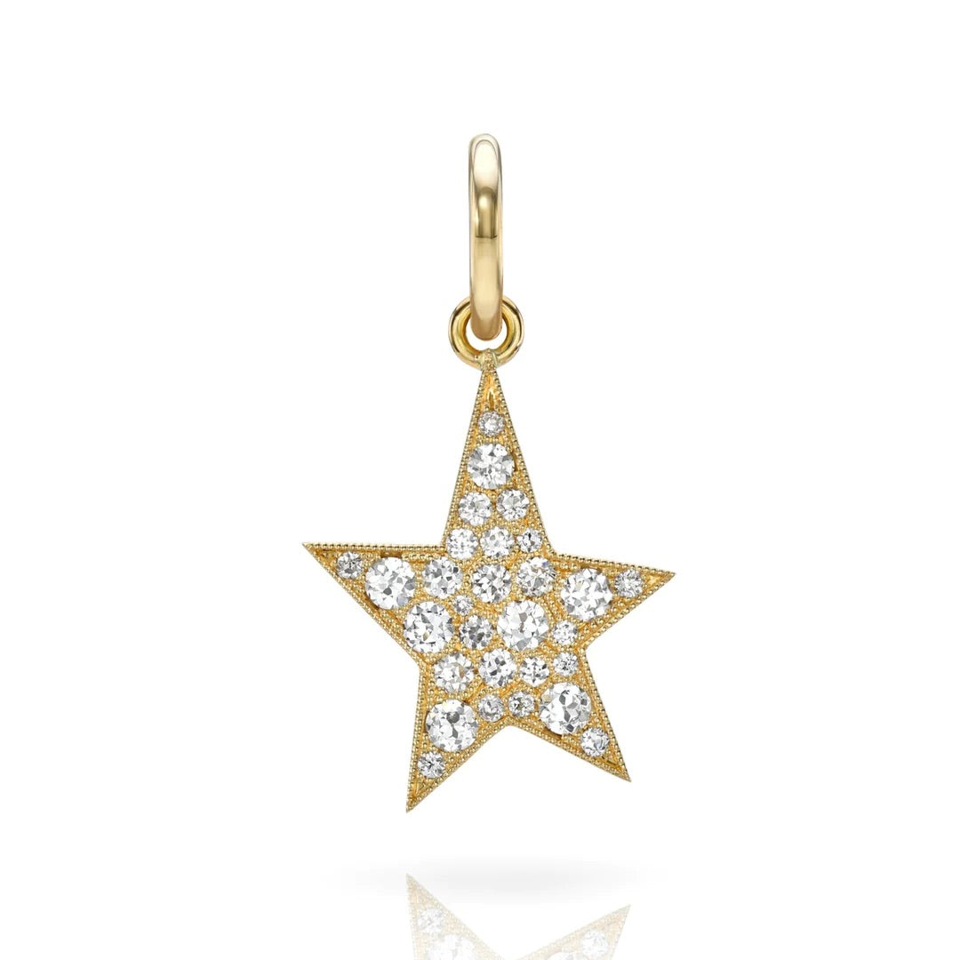 18k yellow gold small Kinsey, Cobblestone set Star pendant containing Old European diamonds totaling 0.61 carats.