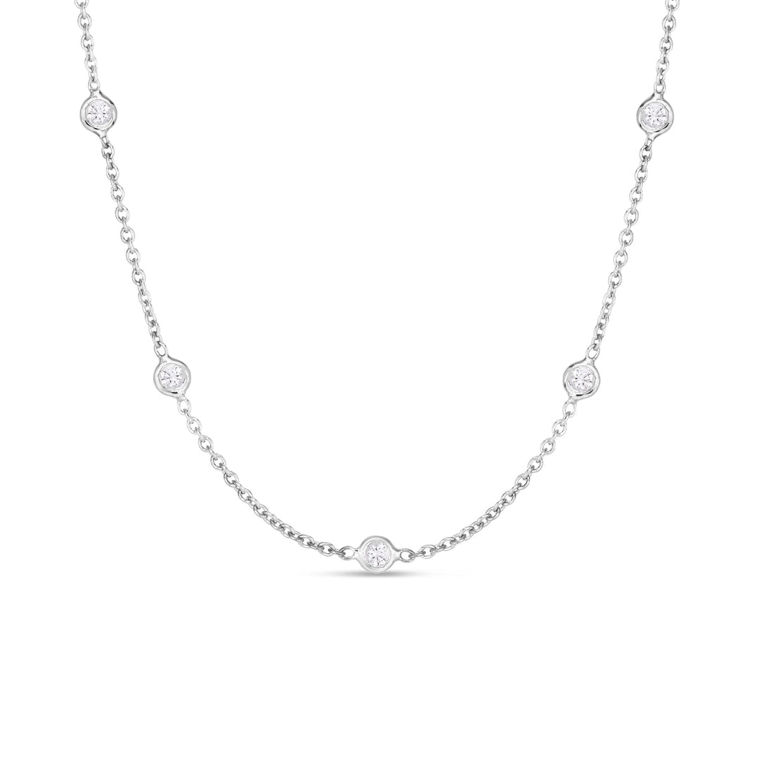 18" 18K WHITE GOLD 15 STATION DIAMOND BY THE INCH NECKLACE 1.48CT