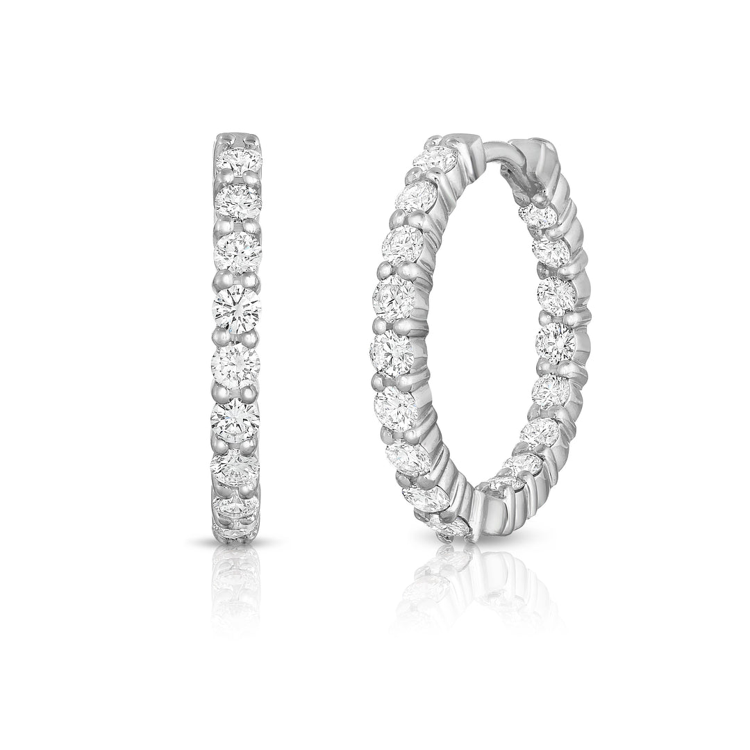 18k white gold 23mm diamond inside out hoops totaling 1.95cts.