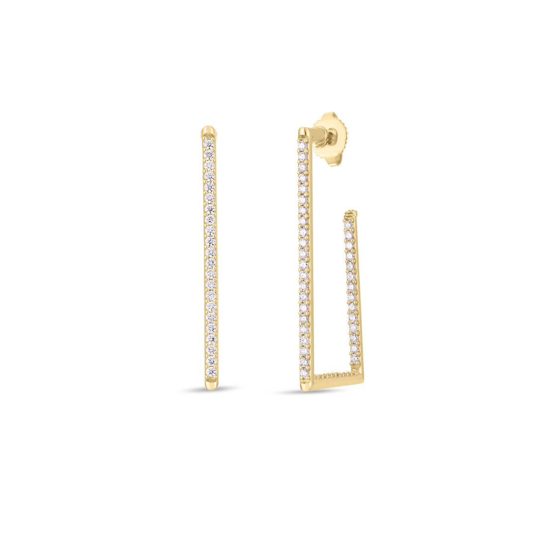 18k yellow gold 1.5" rectangular inside out diamonds hoops totaling 1.23cts.