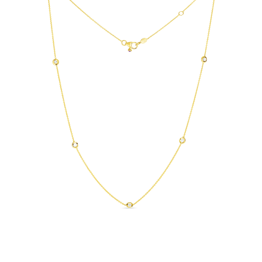 18" 18K YELLOW GOLD 5 STATIONS DIAMOND BY THE YARD NECKLACE CONTAINING 0.25CTS., TOTAL WEIGHT