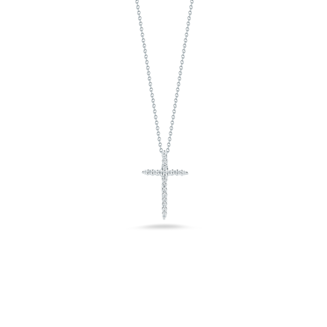 16-18" 18K WHITE GOLD DIAMOND SLIVER CROSS CONTAINING 0.10CTS., TOTAL WEIGHT