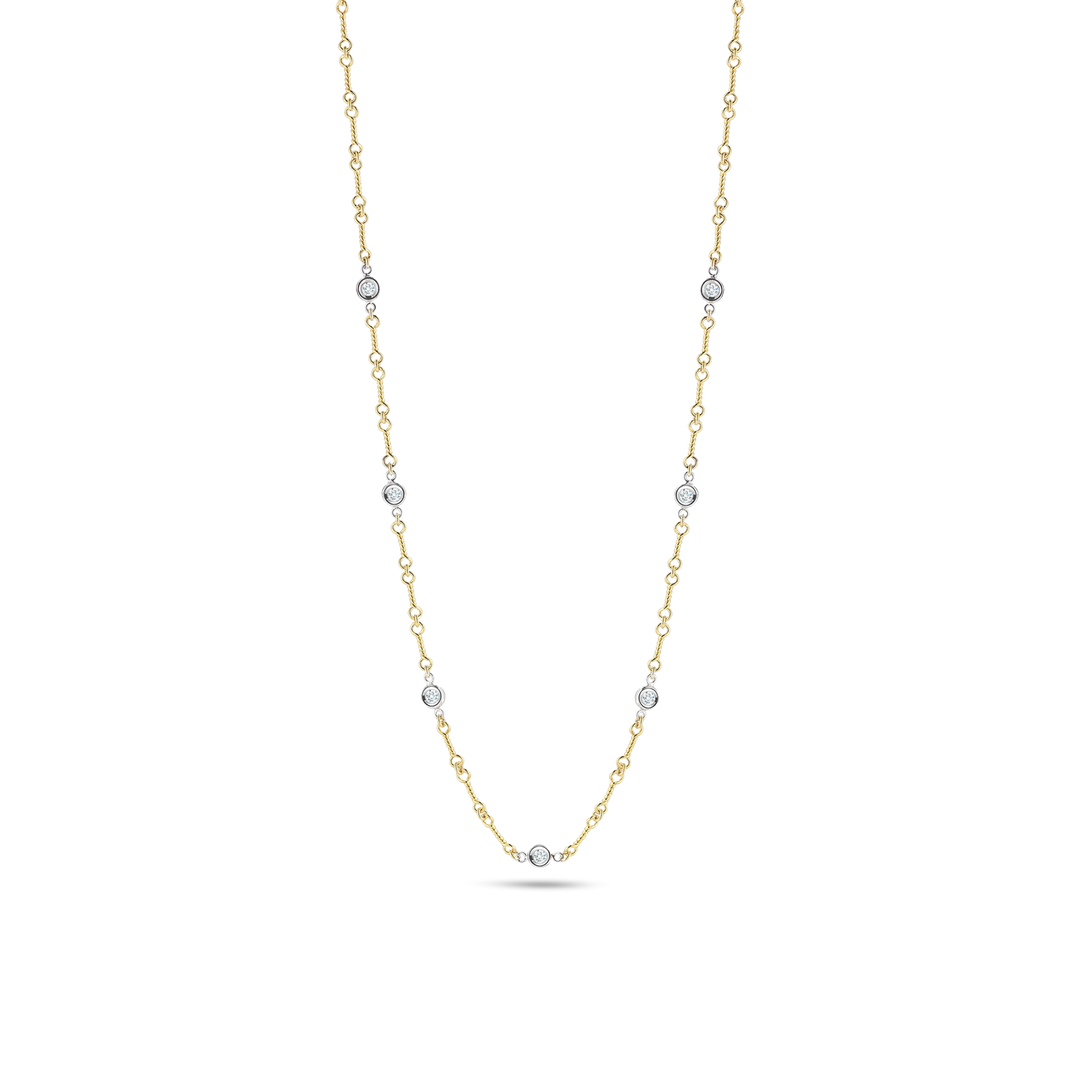 18" 18K YELLOW/WHITE GOLD 7 STATION DIAMOND BY THE YARD NECKLACE TOTALING 0.28CTS