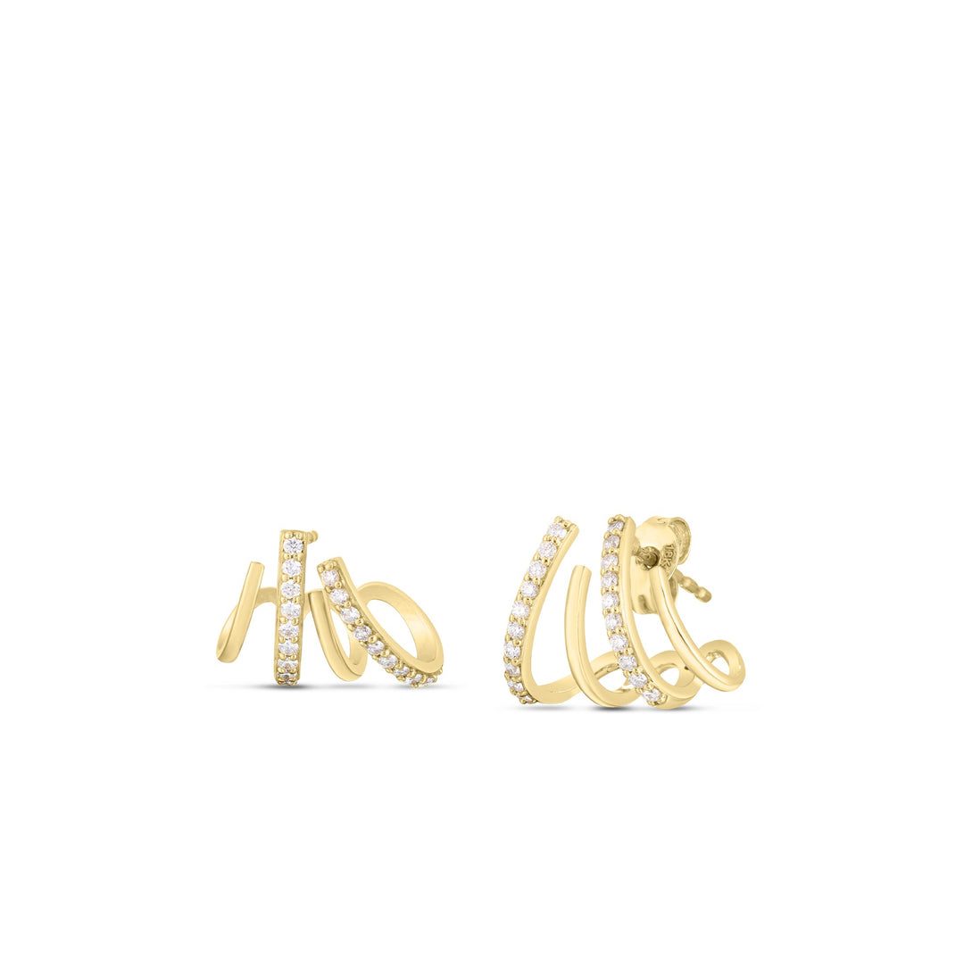 18k yellow gold 4 row diamond curl earrings with 0.38cts of diamonds.