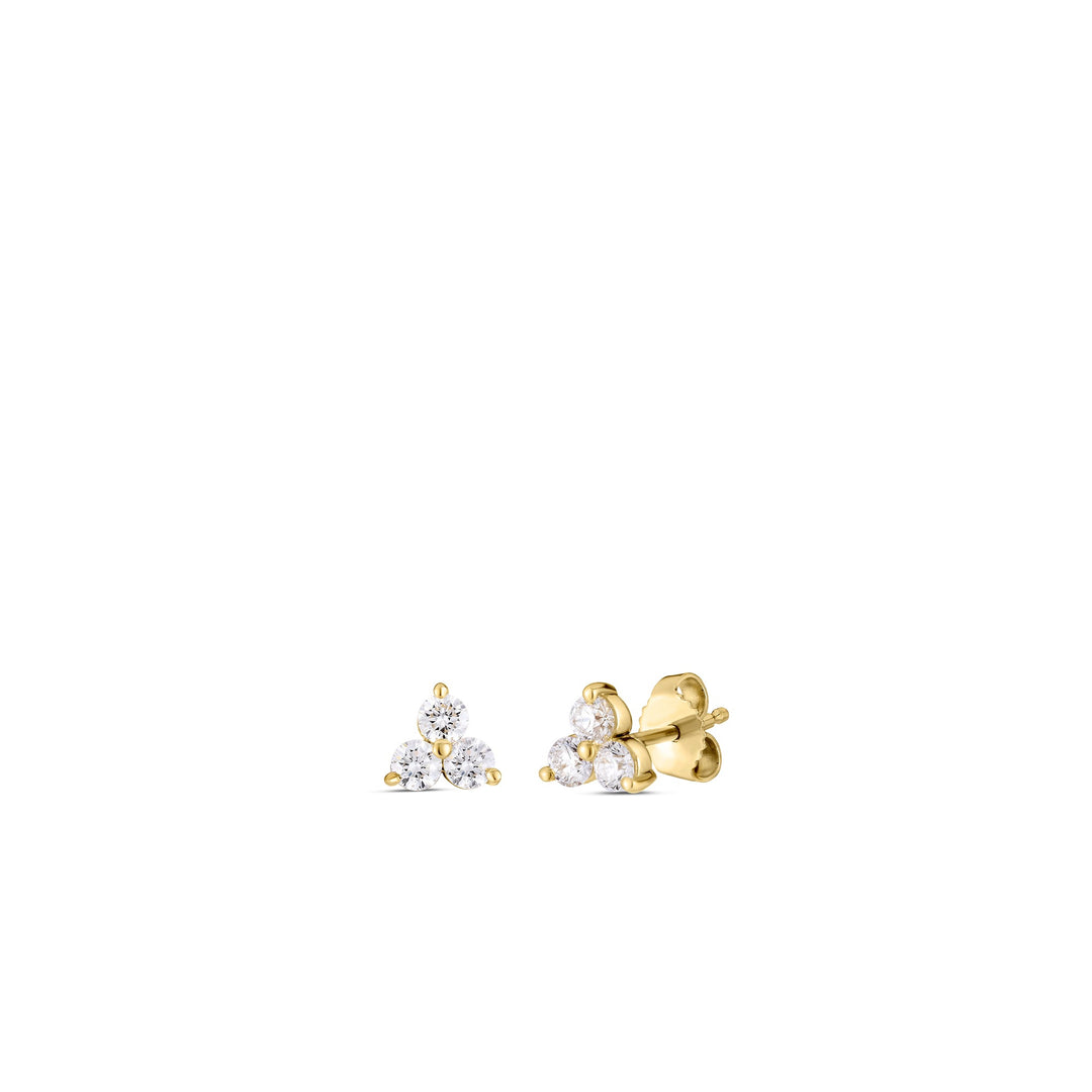 18k yellow gold 3 stone cluster earrings with 0.55cts total weight of diamonds.