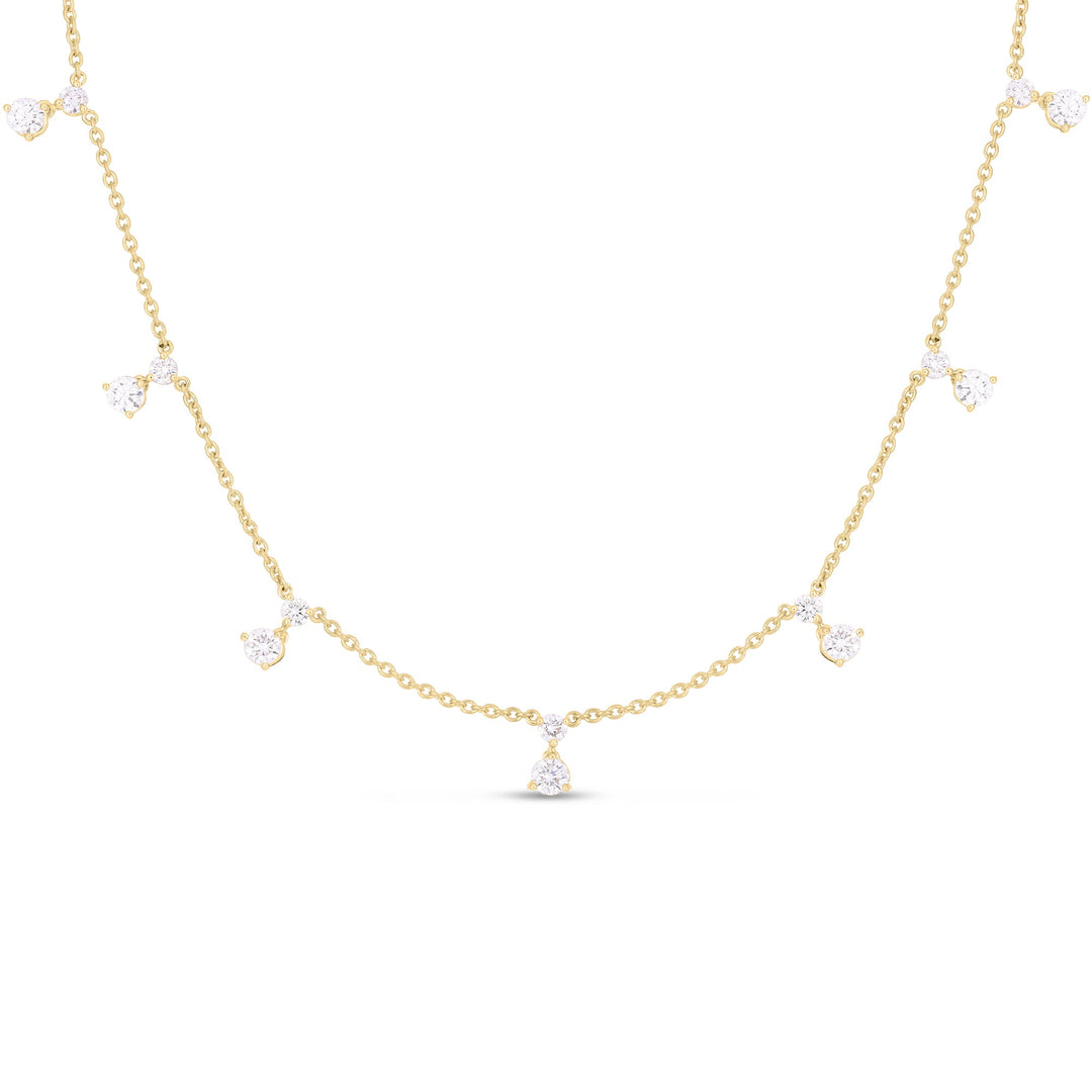 16" 18K YELLOW GOLD DIAMOND DANGLE 7 STATION NECKLACE CONTAINING 14 ROUND DIAMONDS TOTALING 1.80CTS