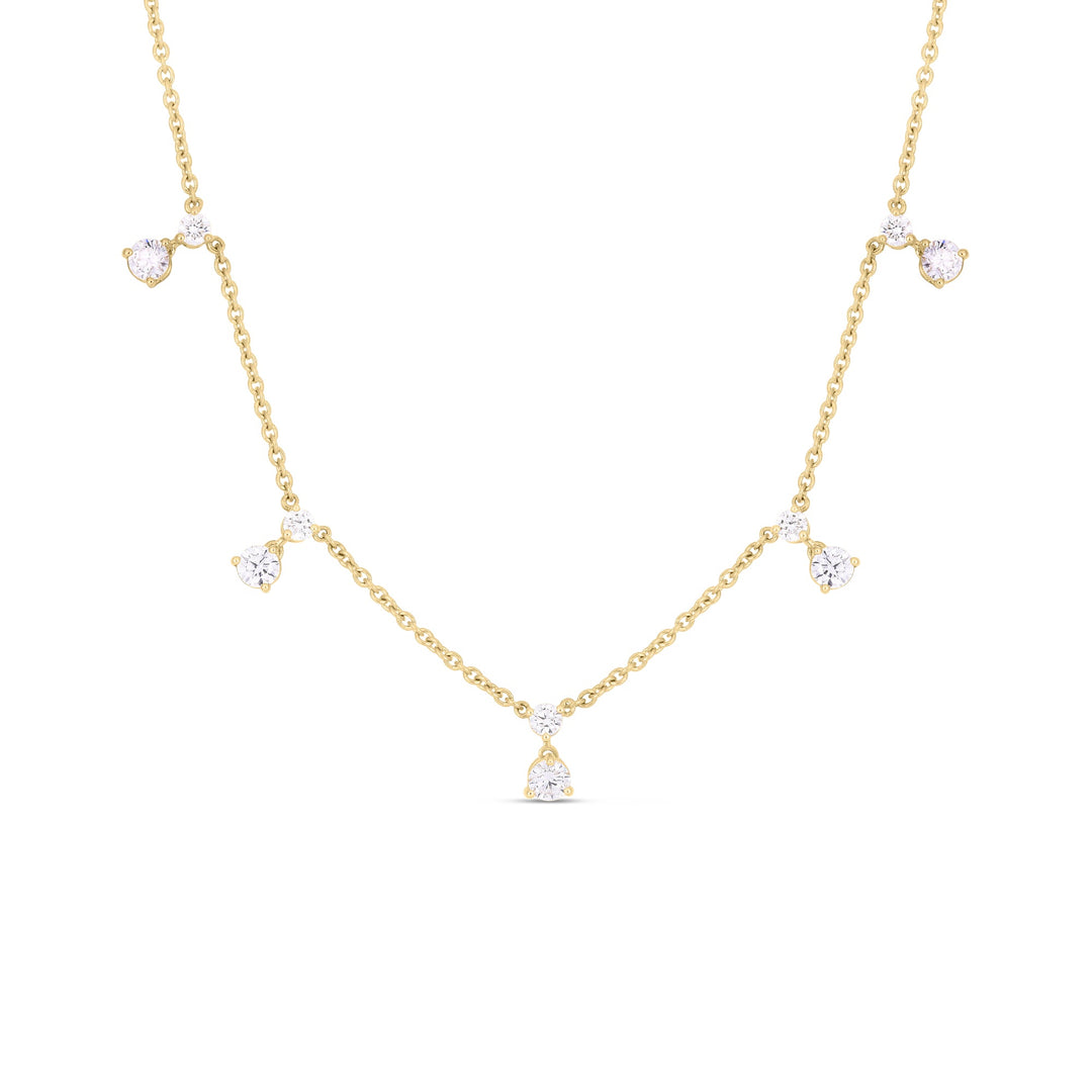 17" 18K YELLOW GOLD DIAMOND DANGLE 5 STATION NECKLACE CONTAINING 10 ROUND DIAMONDS TOTALING 1.28CTS
