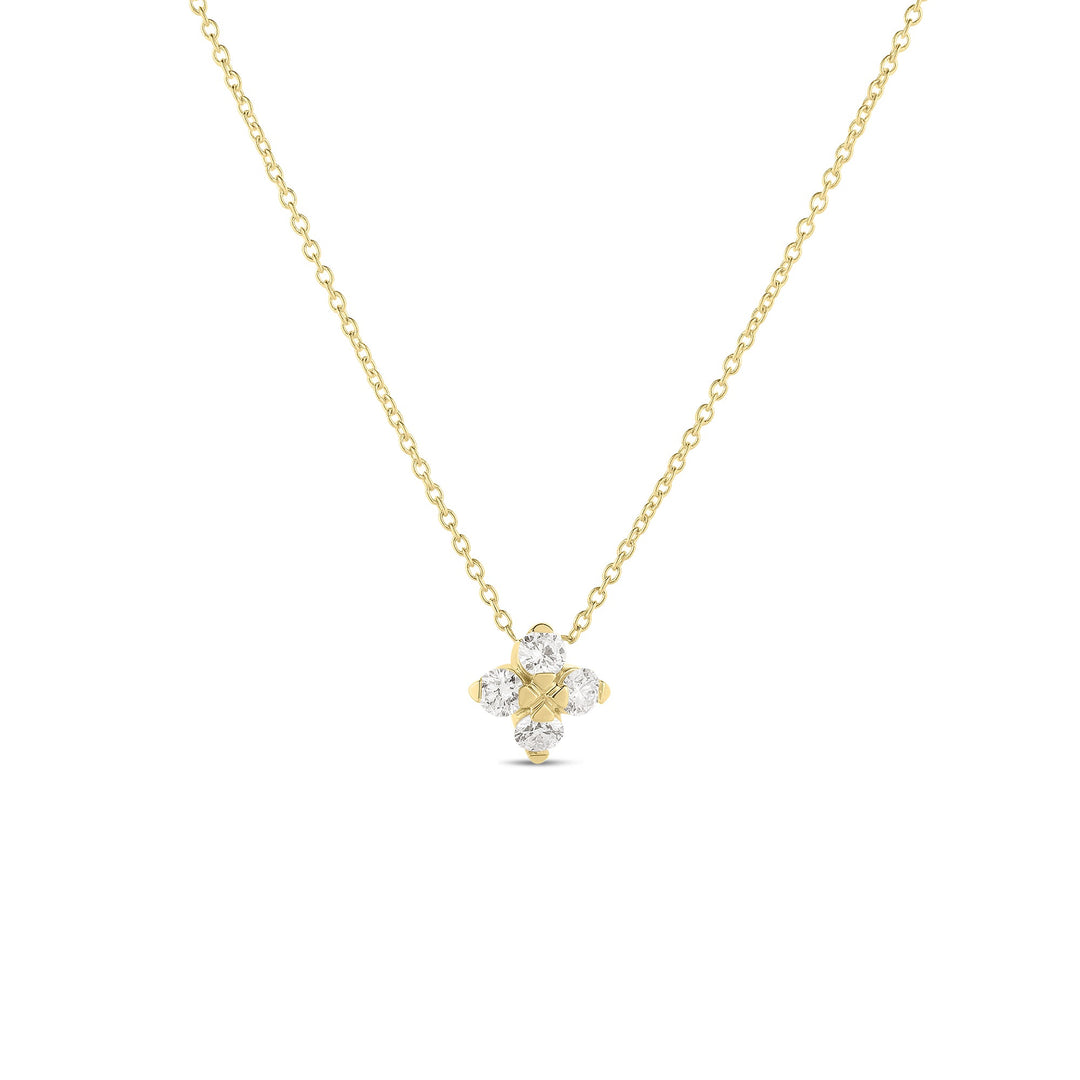 18K YELLOW GOLD "LOVE IN VERONA" SMALL FLOWER PENDANT NECKLACE WITH DIAMONDS TOTALING 0.27CTS