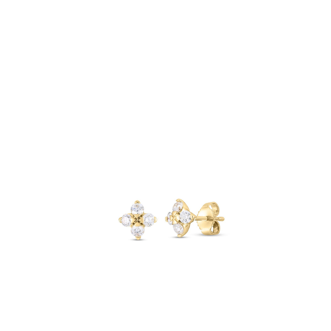 18k yellow gold "Love in Verona" stud earrings with 8 round diamonds totaling 0.54cts.
