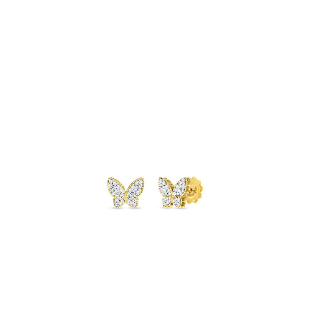 18K YELLOW/WHITE GOLD PRINCESS FLOWER BUTTERFLY STUD EARRINGS WITH 0.54CTS OF DIAMOND ACCENTS