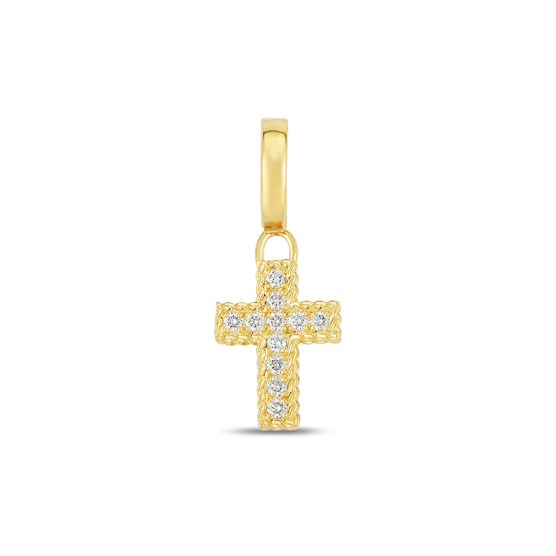 18K YELLOW GOLD DIAMOND PRINCESS FLOWER CROSS CHARM CONTAINING 0.15CTS OF DIAMONDS