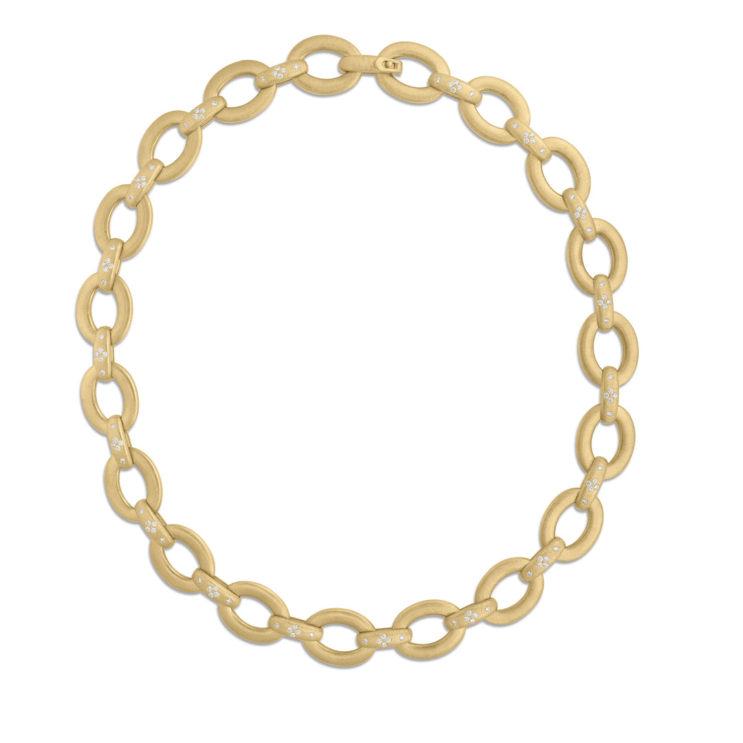 18K YELLOW GOLD, SATIN FINISHED DUCHESSA SMALL OVAL LINK NECKLACE WITH DIAMONDS TOTALING 1.10CTS
