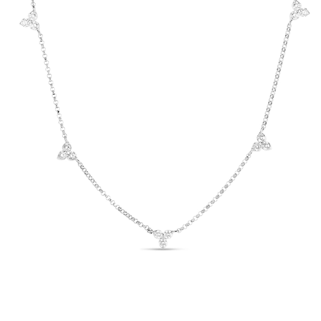 18K WHITE GOLD 5 STATION DIAMOND BY THE YARD WITH THREE DIAMOND CLUSTER STATIONS ALL TOTALING 0.45CTS