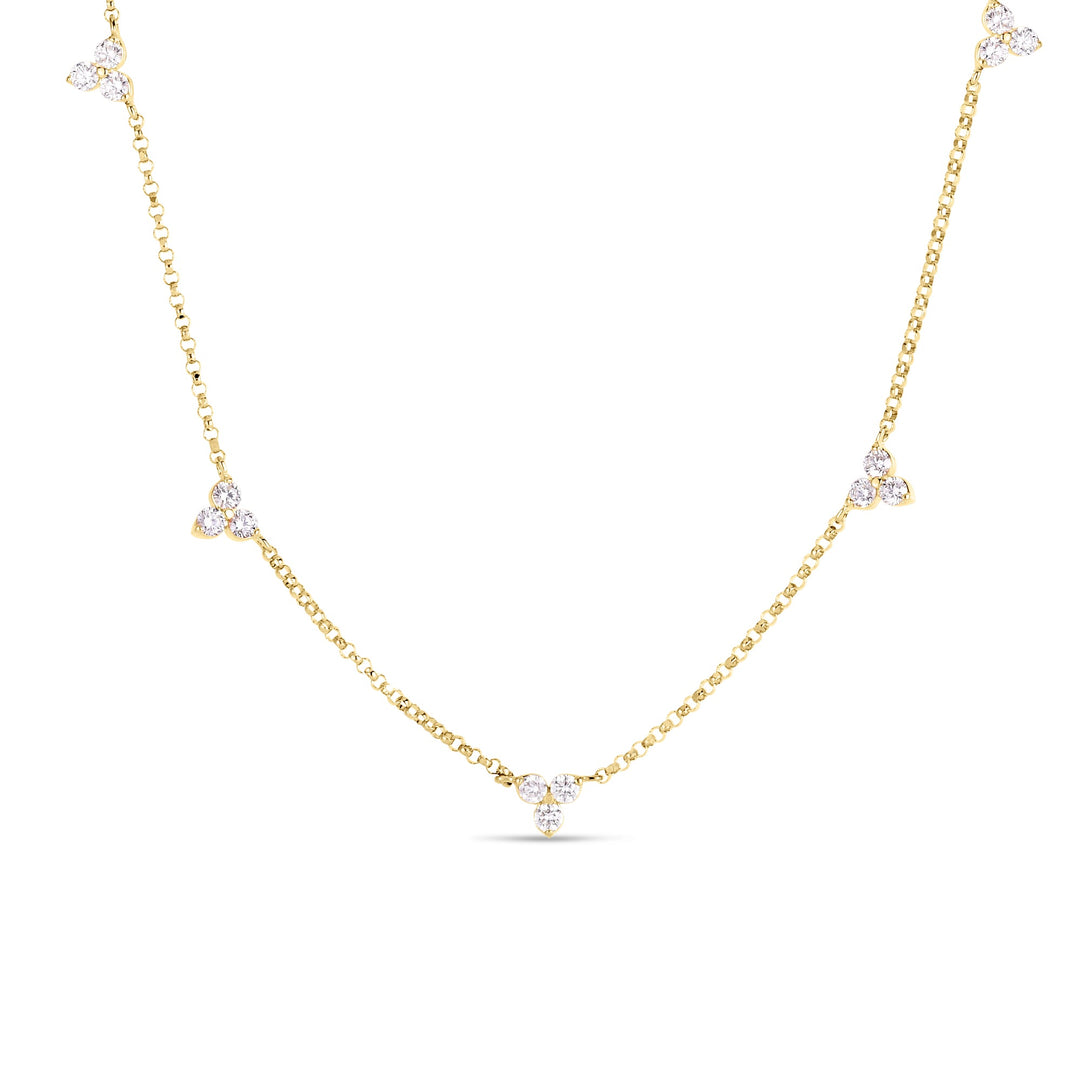 18K YELLOW GOLD 5 STATION DIAMOND BY THE YARD WITH THREE DIAMOND CLUSTER STATIONS ALL TOTALING 0.45CTS