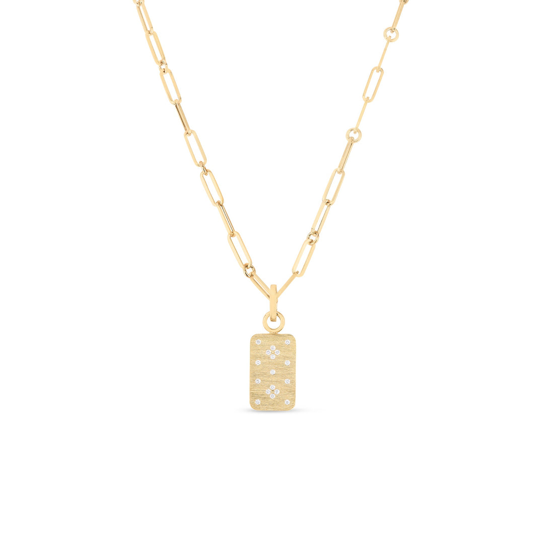 19" 18K YELLOW GOLD PAPERCLIP CHAIN NECKLACE WITH DROP CONTAINING SATIN FINISHED VENETIAN PRINCESS DOGTAG MEDALLION WITH 0.15CTS OF DIAMONDS