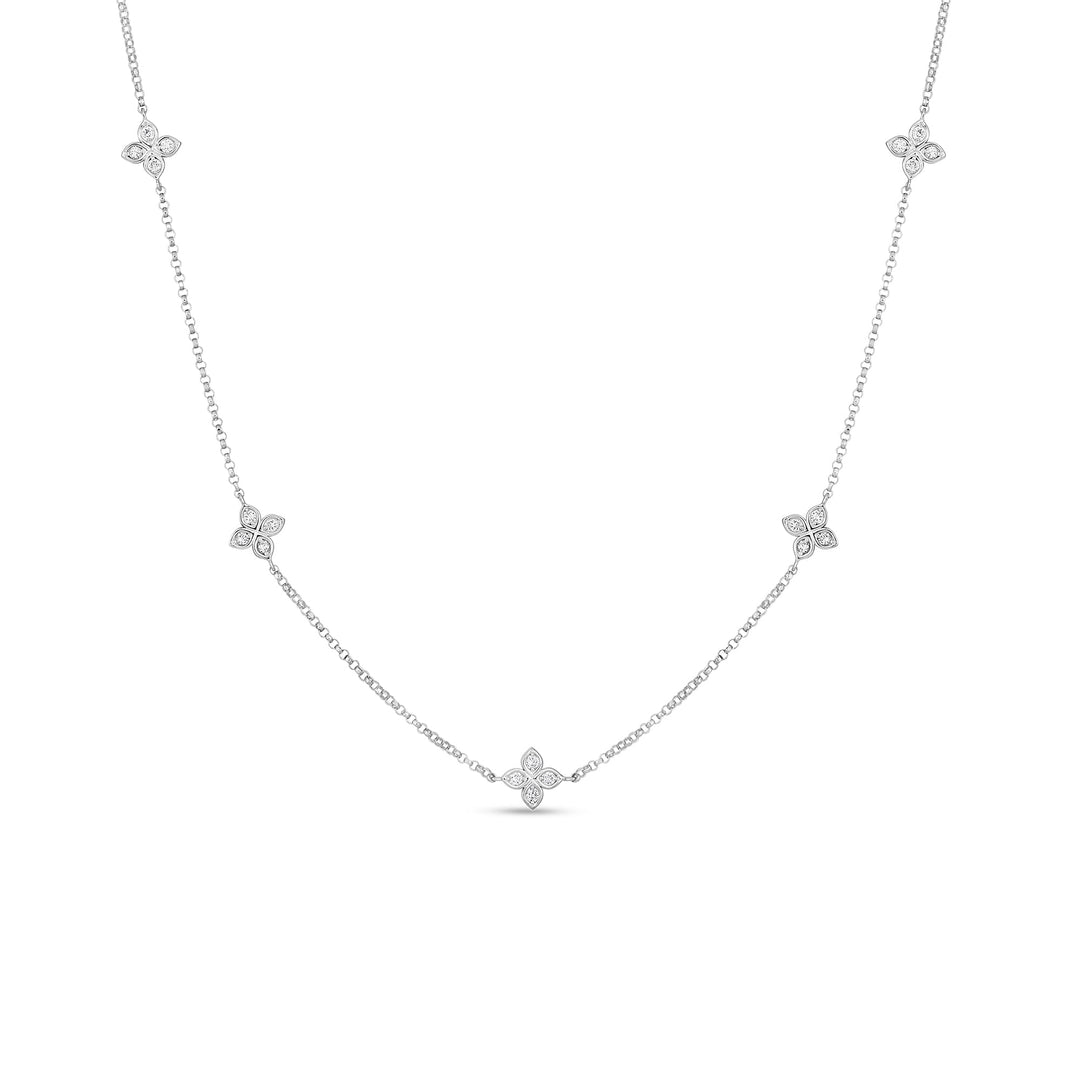 18K WHITE GOLD 5 STATION "LOVE BY THE INCH" STATION NECKLACE WITH DIAMONDS TOTALING 0.22CTS