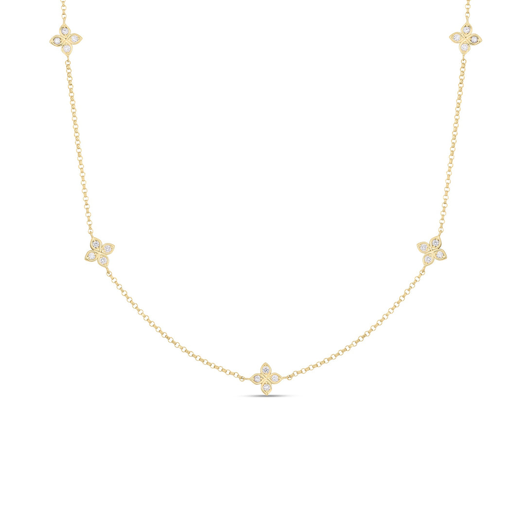 18K YELLOW GOLD 5 STATION "LOVE BY THE INCH" STATION NECKLACE WITH DIAMONDS TOTALING 0.22CTS