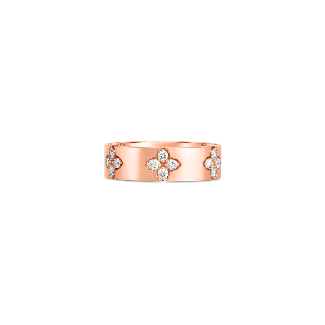 18K ROSE GOLD HIGH POLISHED VERONA RING WITH 5 DIAMOND ACCENT STATIONS CONTAINING 20 ROUND DIAMONDS TOTALING 0.45CTS