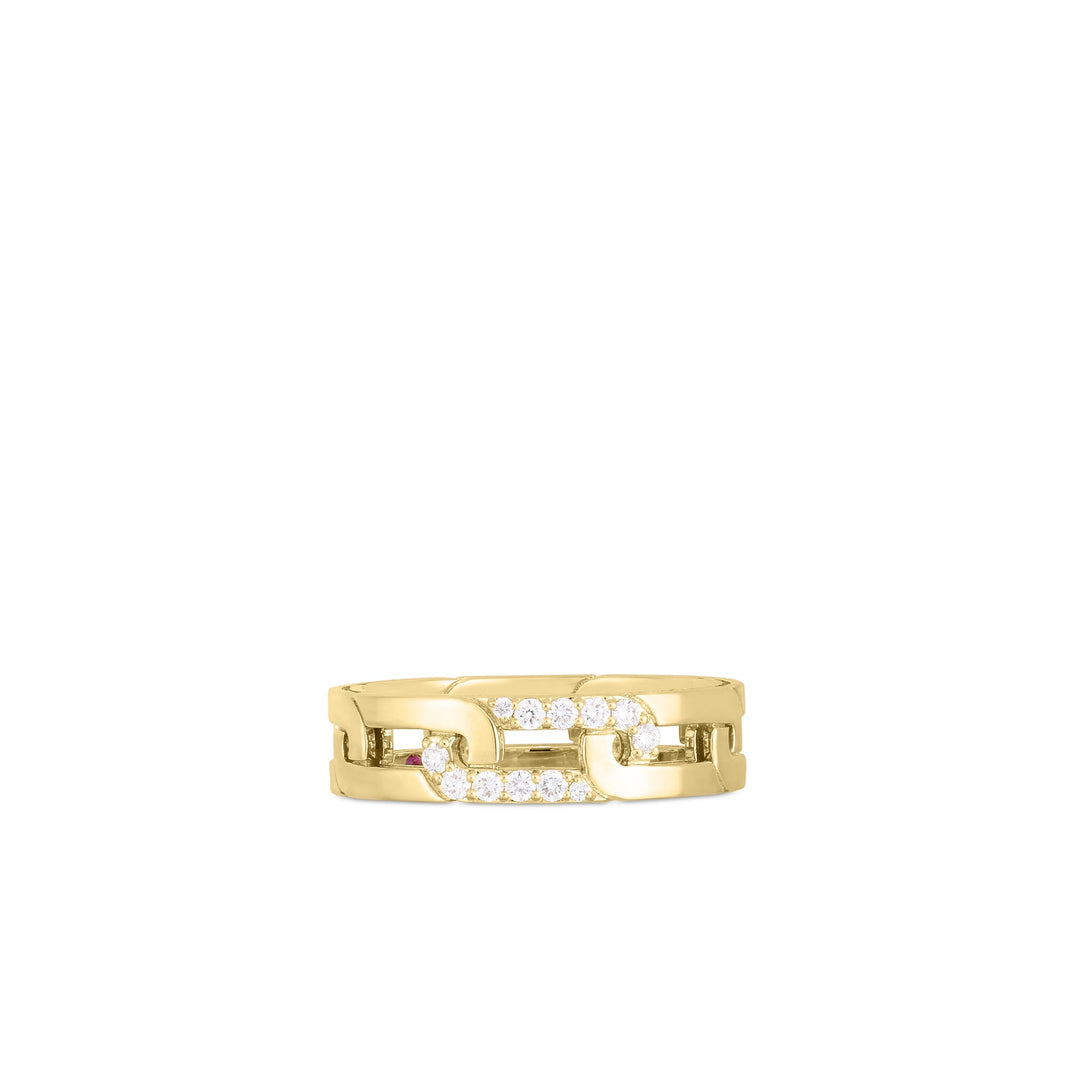18K YELLOW GOLD NAVARRA BAND WITH DIAMOND ACCENTS TOTALING 0.12CTS