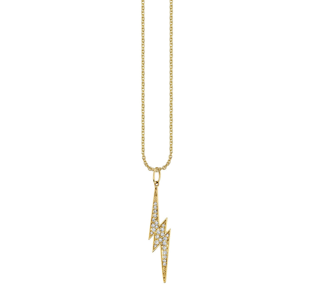 14K YELLOW GOLD LIGHTNING BOLT CHARM ON 18" LIGHT TIFFANY CHAIN