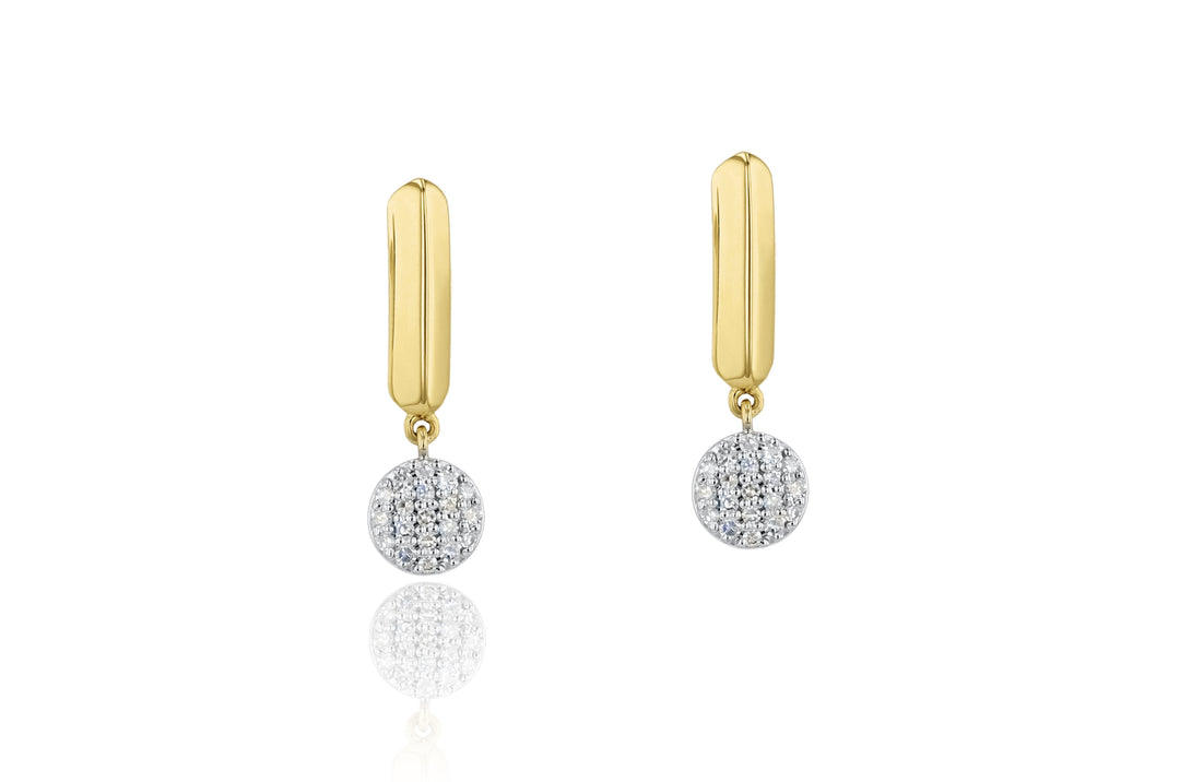 Yellow Gold and Diamond Single Knife Edge Infinity Drop Earring: 38 Diamonds; 0.16tcw