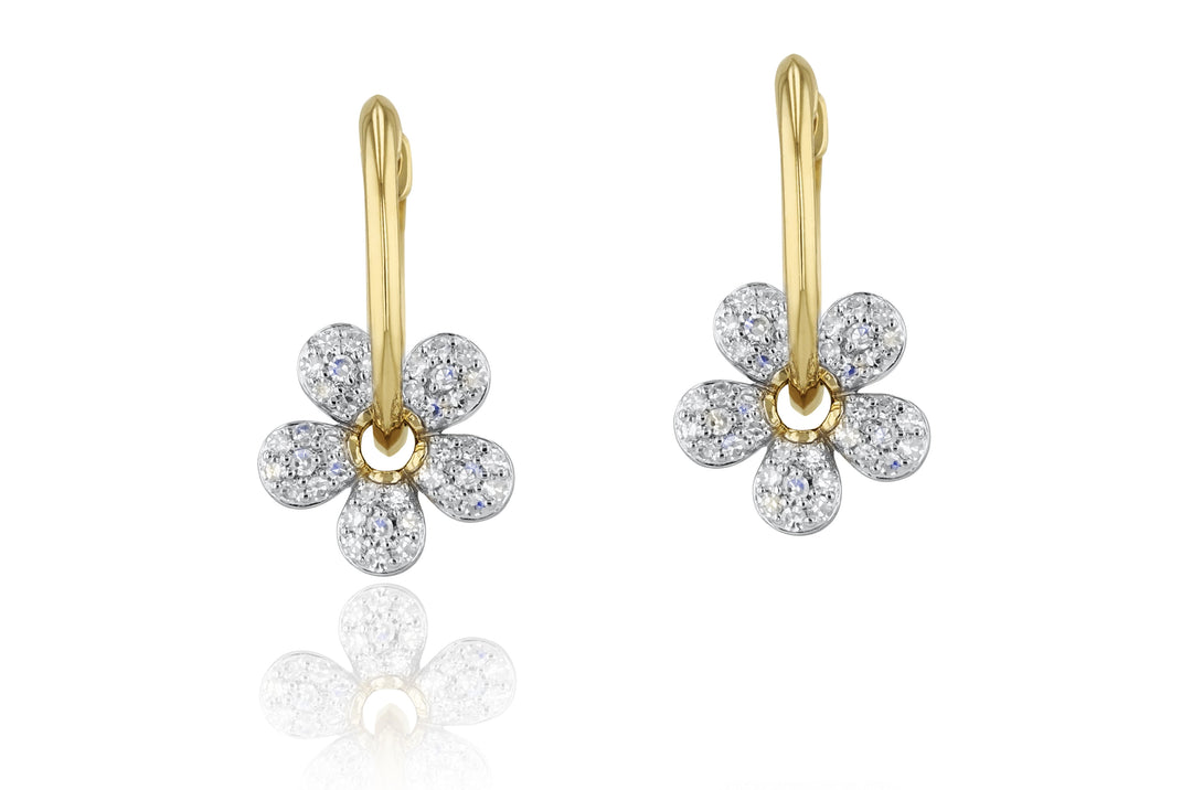 Yellow Gold and Diamond Forget-Me-Not Petite Pave 15mm Hoop: 80 Diamonds; 0.4tcw