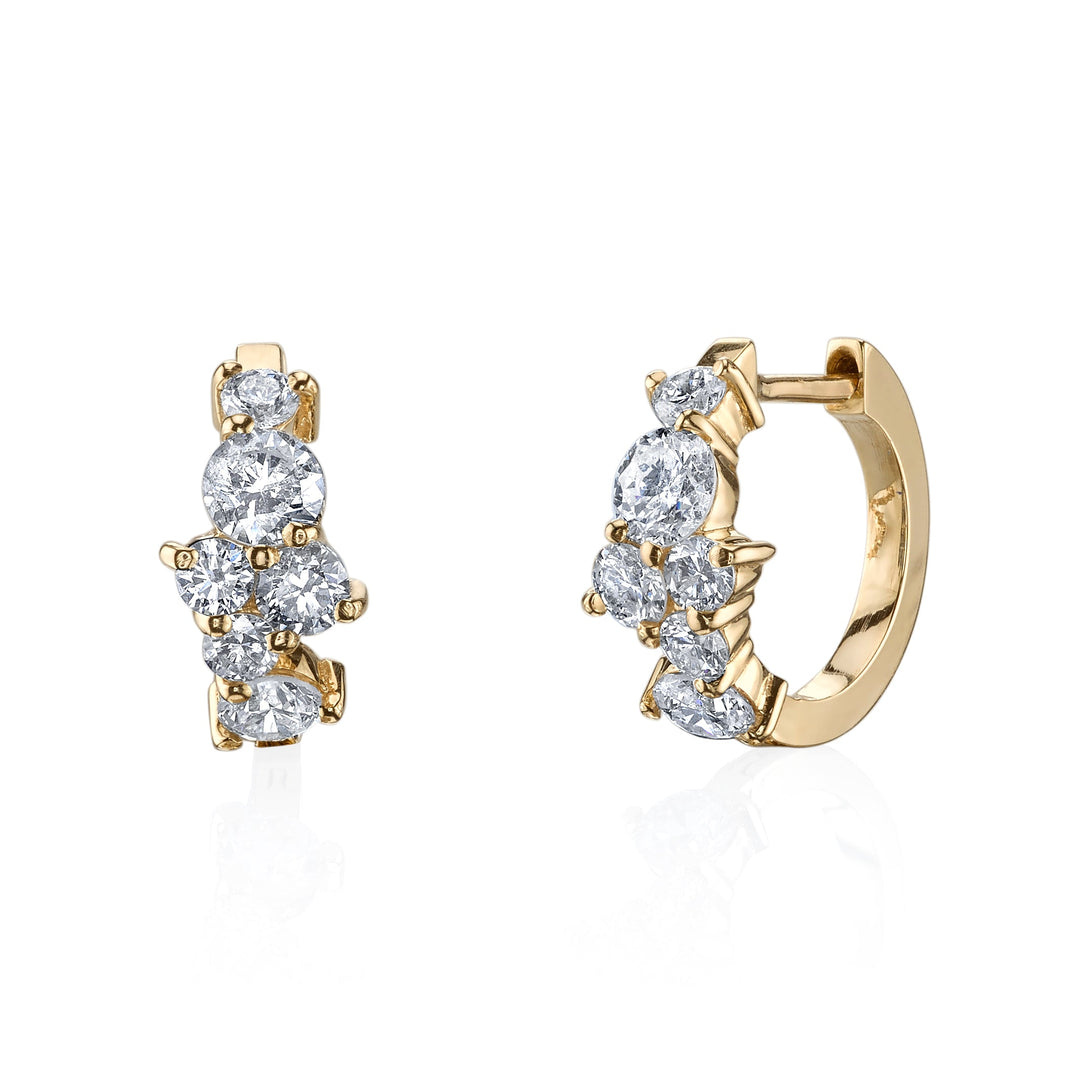 14K YELLOW GOLD DIAMOND COCKTAIL HUGGIE HOOPS