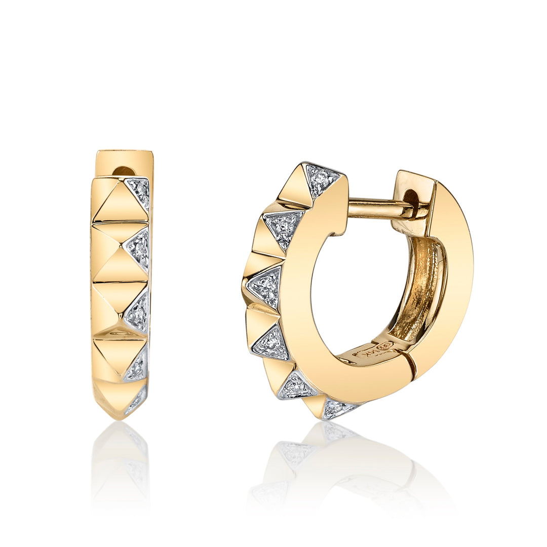 14K YELLOW GOLD DIAMOND PYRAMID SPIKE HUGGIE HOOPS