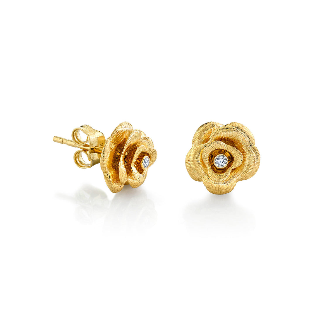 14K YELLOW GOLD DIAMOND BEZEL ROSE STUDS